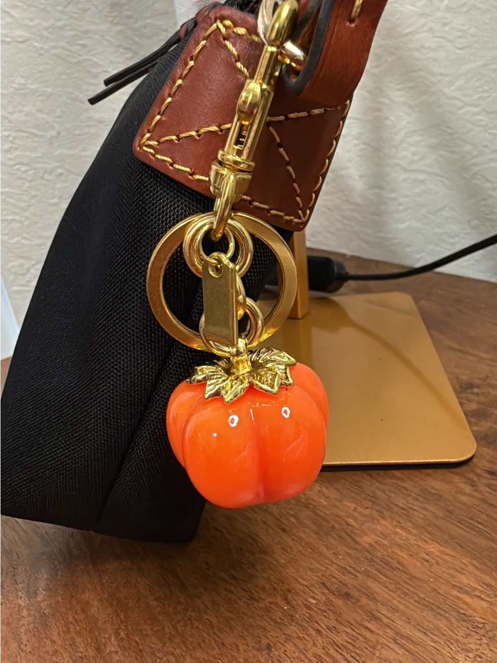 Orange Pumpkin Bag Charm Keychain – Gold-Tone Hardware – Halloween/Fall Accessor - Picture 7 of 7
